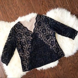 Coldwater Creek Scallop Lace 3/4 Sleeve Blouse 1X